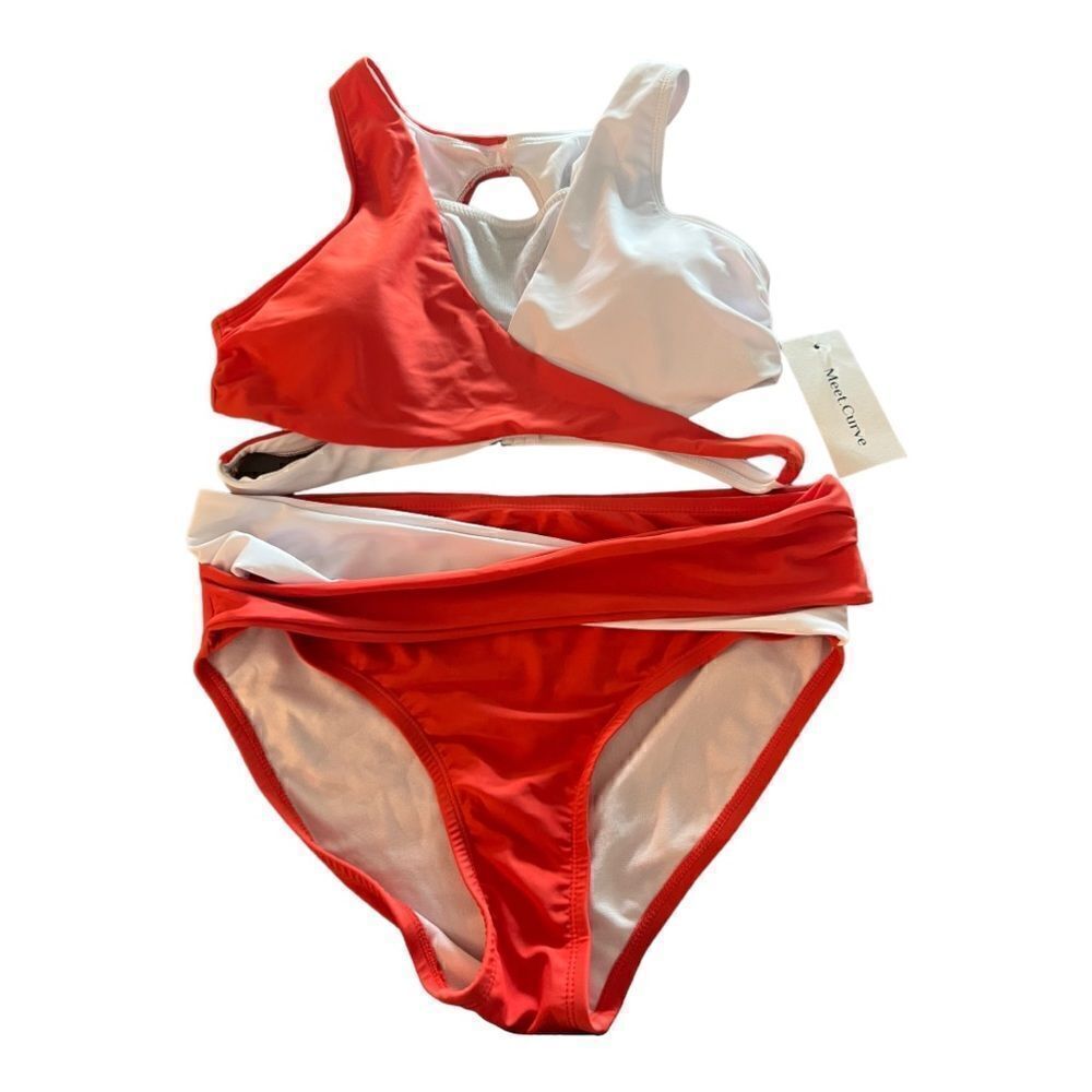 NWT “Meet Curve” Red & White Wrap Fashion Bikini Set Size Large - Picture 6 of 10